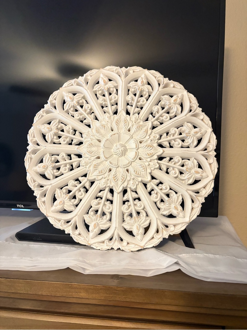 Hand-Carved White Decorative Wall Medallion - Home Wall Decor